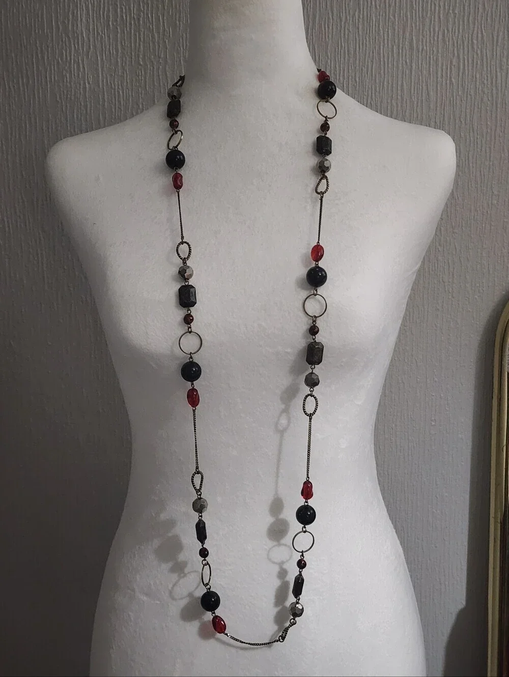 Lia Sophia Bronze Necklace Multi Color Faceted Beaded Red Black